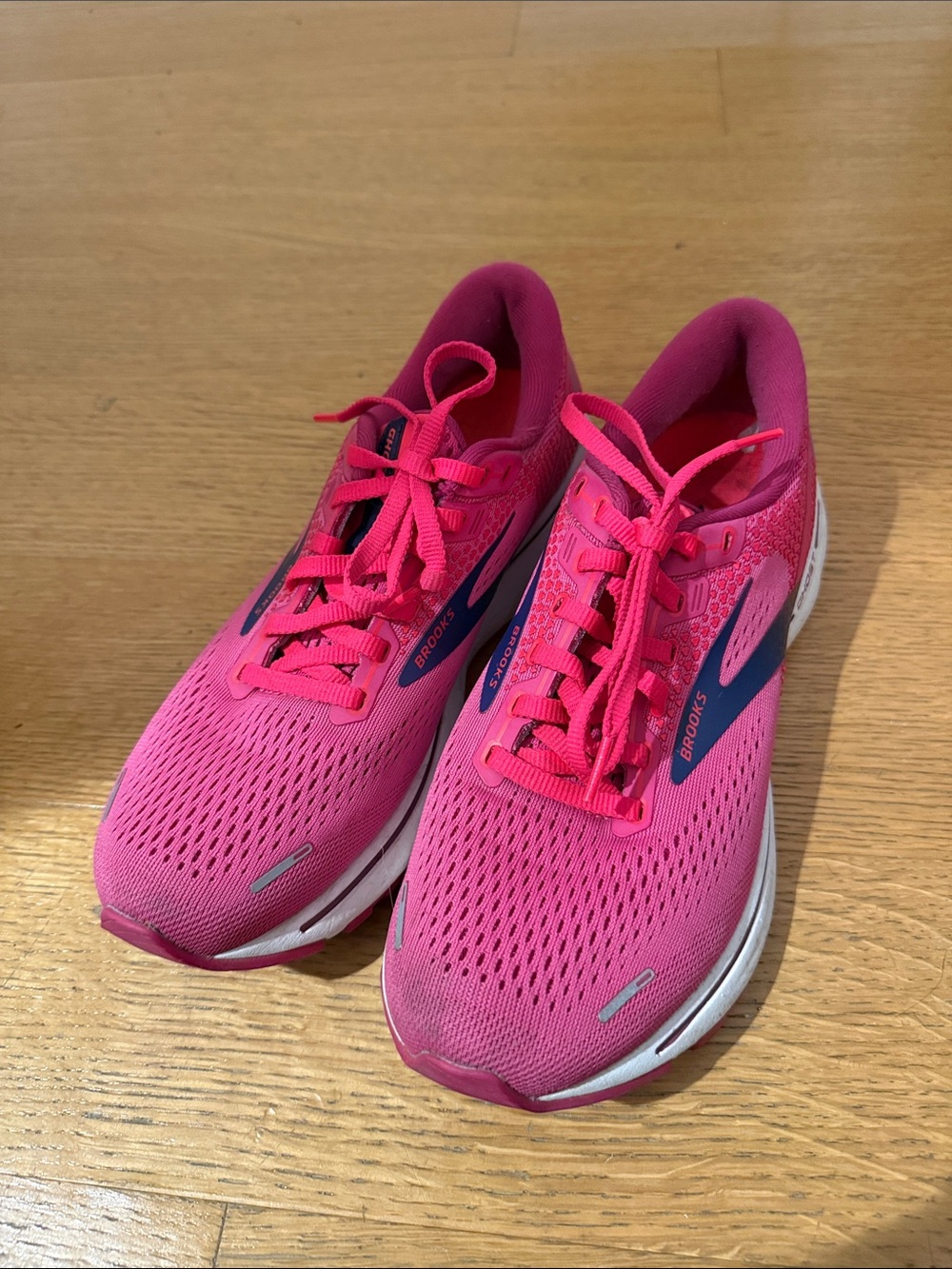 Brooks Ghost 14 Women's Pink Athletic Running Shoes with Navy Accents